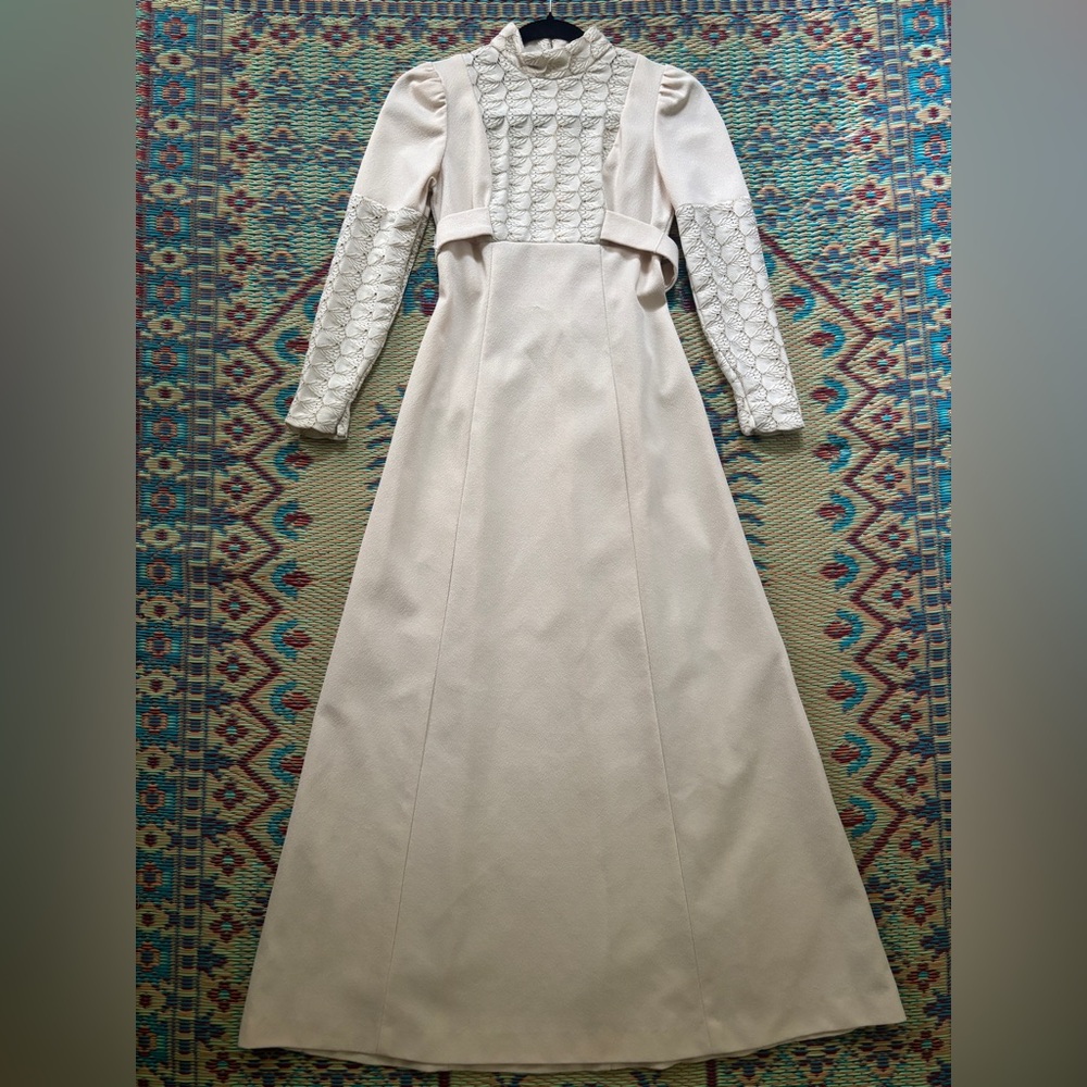 Vintage Italian Wedding Gown Soft Woven Bodice Tree of Life with Gold Metallic